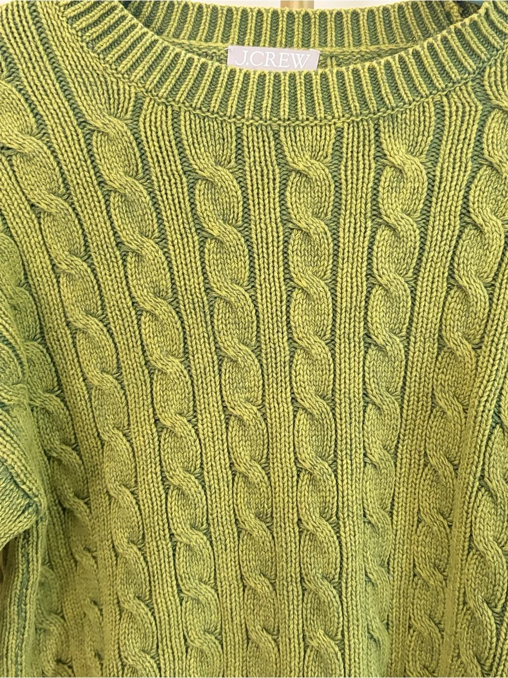 J. Crew Olive Two Tone Utility Green Cable Knit Crew Sweater